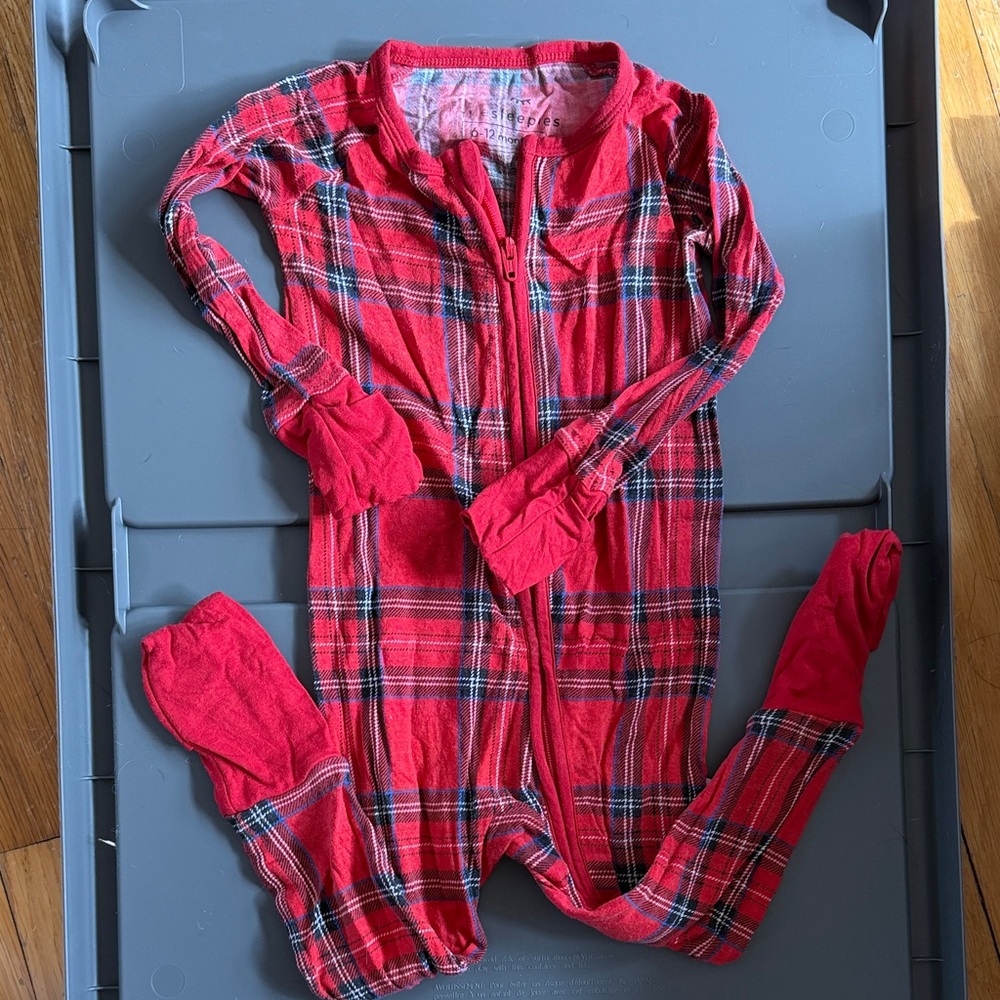 Little sleepies Plaid Red Kids Footie Pajamas